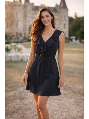 Bcbgeneration Black Ruffle Mini Dress Romantic Feminine Evening Gala Wedding Dat